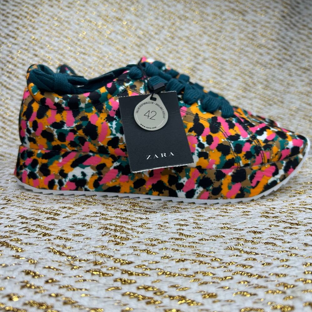Zara Leopard 35 Multicolor Satin Sneakers- size US6 NWT and in Bag - Picture 7 of 9
